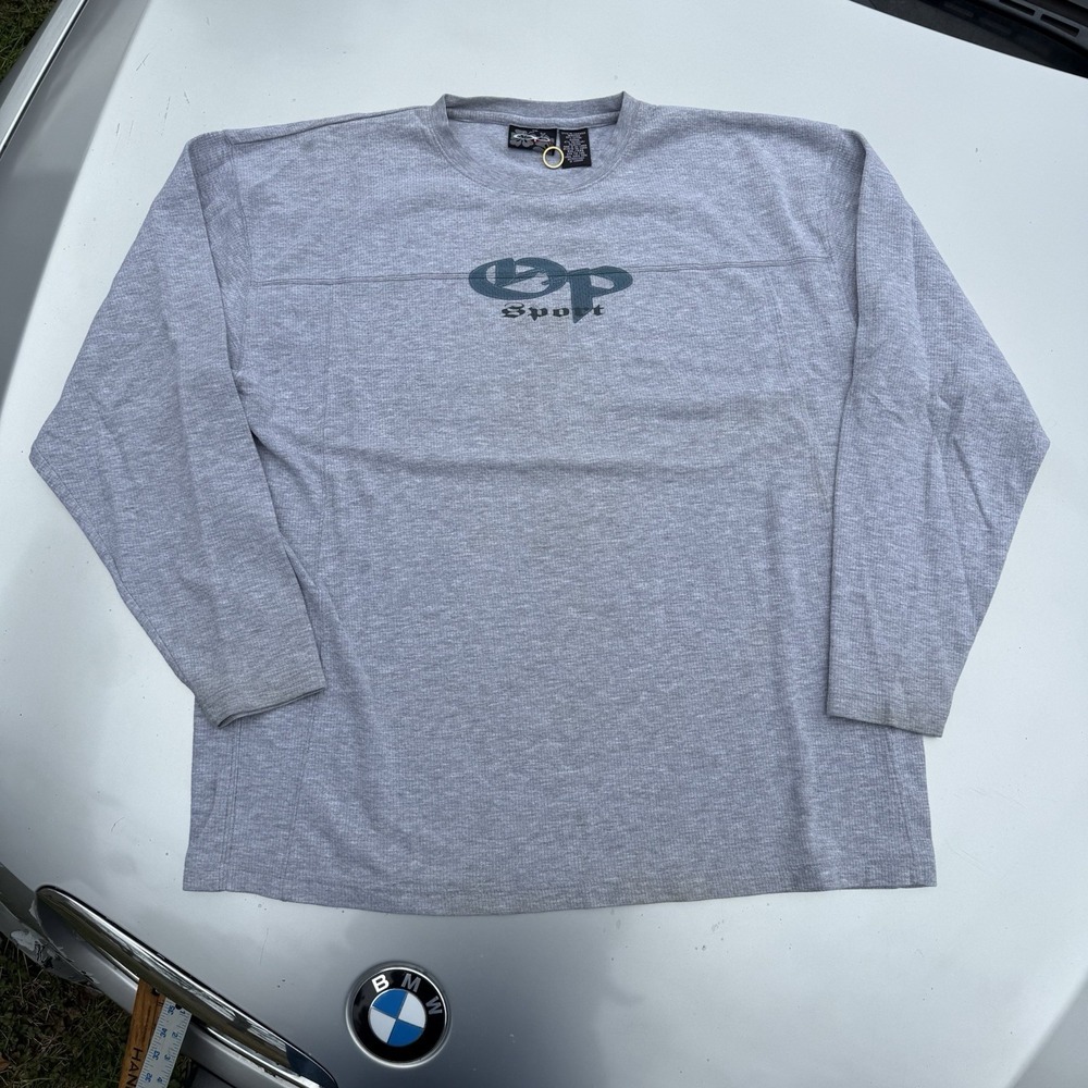 VTG Y2K OP Ocean Pacific Sport Waffle Knit Thermal Shirt XXL Gray Surf Skate
